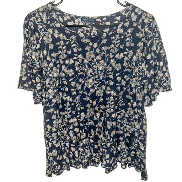 Tops Lucky Brand Navy Floral Babydoll Tee Poshmark